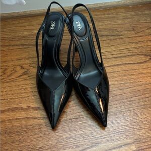Zara Glossy Black Pointed Heels
